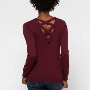 Mia Burgundy Pullover Cross Back Love Ellie Super Soft Size XL Style J67810SF